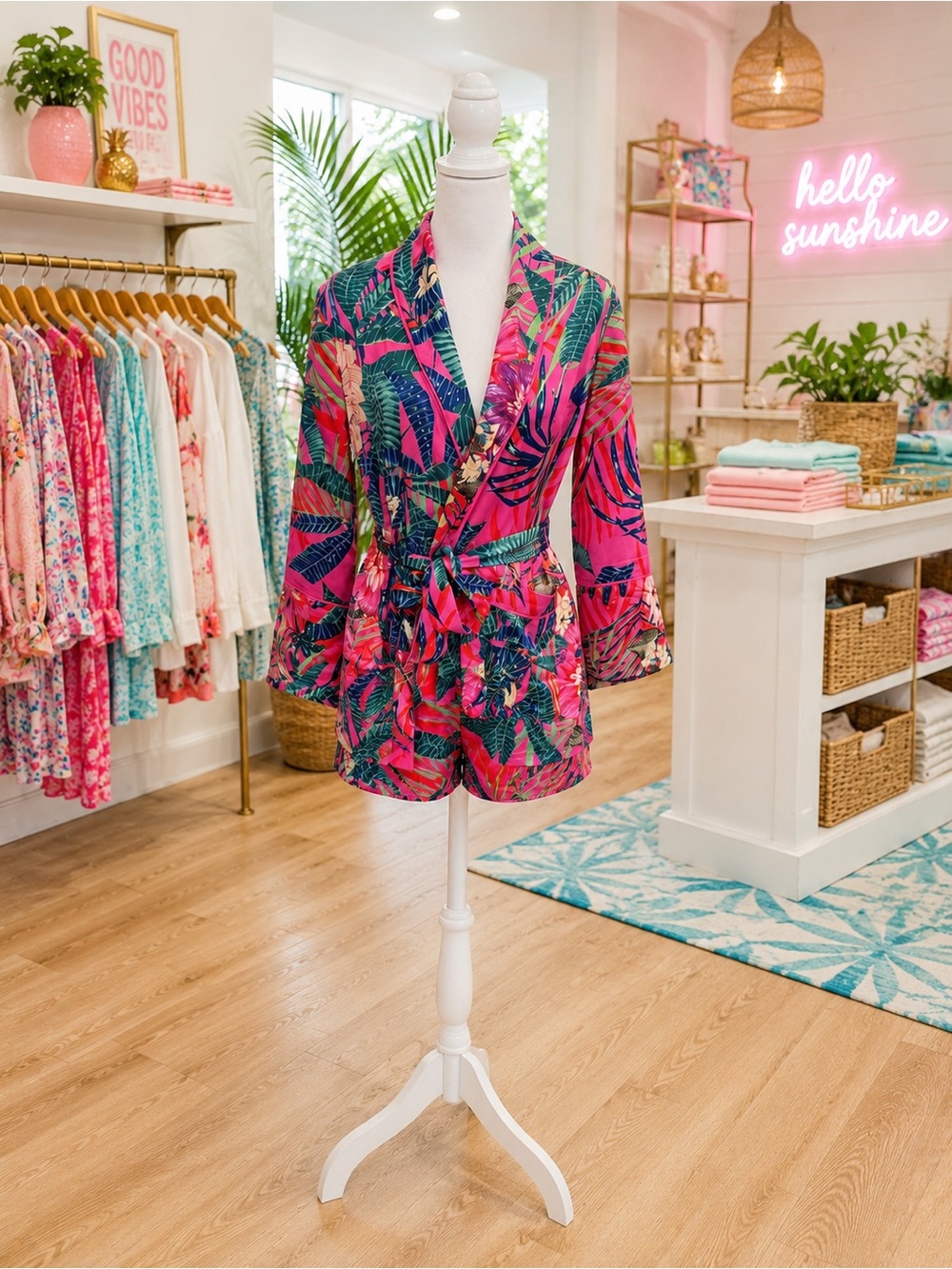 Luxy USA Tropical Floral Belted Blazer Jacket – Size Medium NWOT